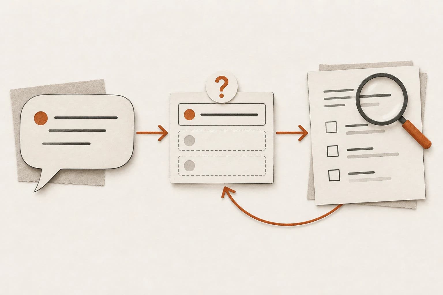 Customer feedback becomes an information card, is marked as needing clarification, and becomes a draft ticket